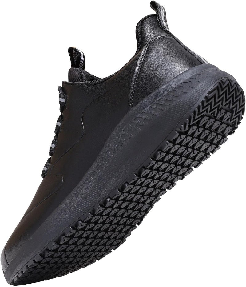 Delobi Store Black Non Slip Work Shoes for Women, Slip-On Waterproof Leather Sneakers for Kitchen Chef Restaurant Food Service Nursing, Comfortable Slip Resistant Walking Shoe Size 6-11 - Image 3